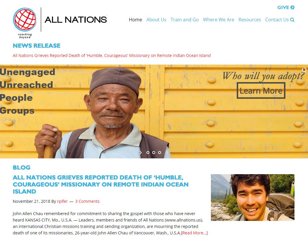 John Allen Chau pertenecía a la congregación All Nations Family
