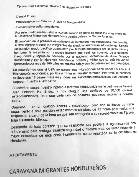El documento fue dirigido a Donald Trump (Foto: Twitter @rodolfolomeli)