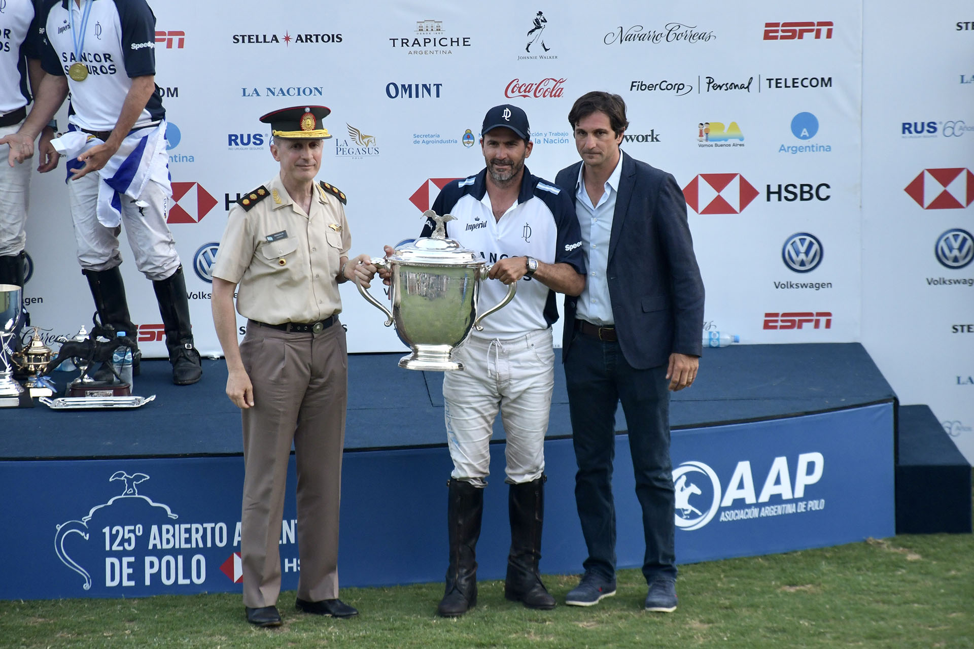 El jefe del Ejército, General de División Claudio Pasqualini, Adolfo Cambiaso y Eduardo Novillo Astrada