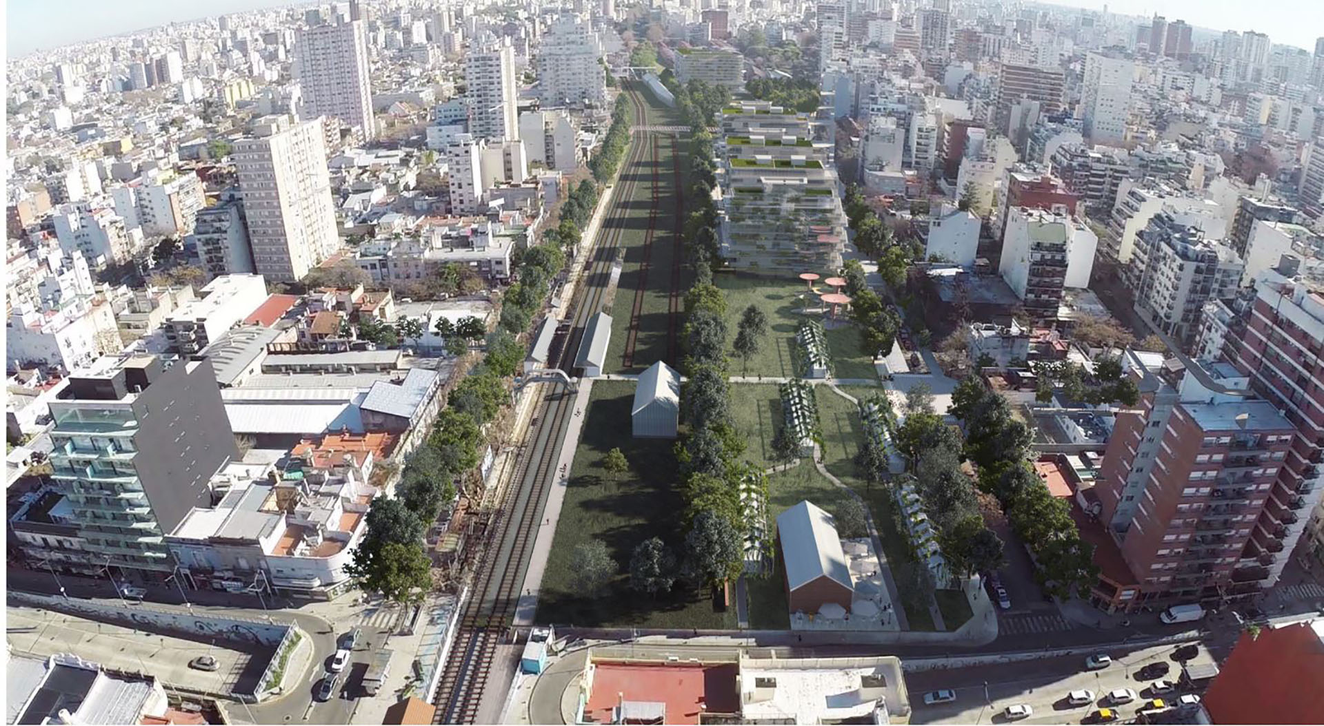 El proyecto urbanístico, con edificios y plazas, diseñado para el playón de la estación Colegiales