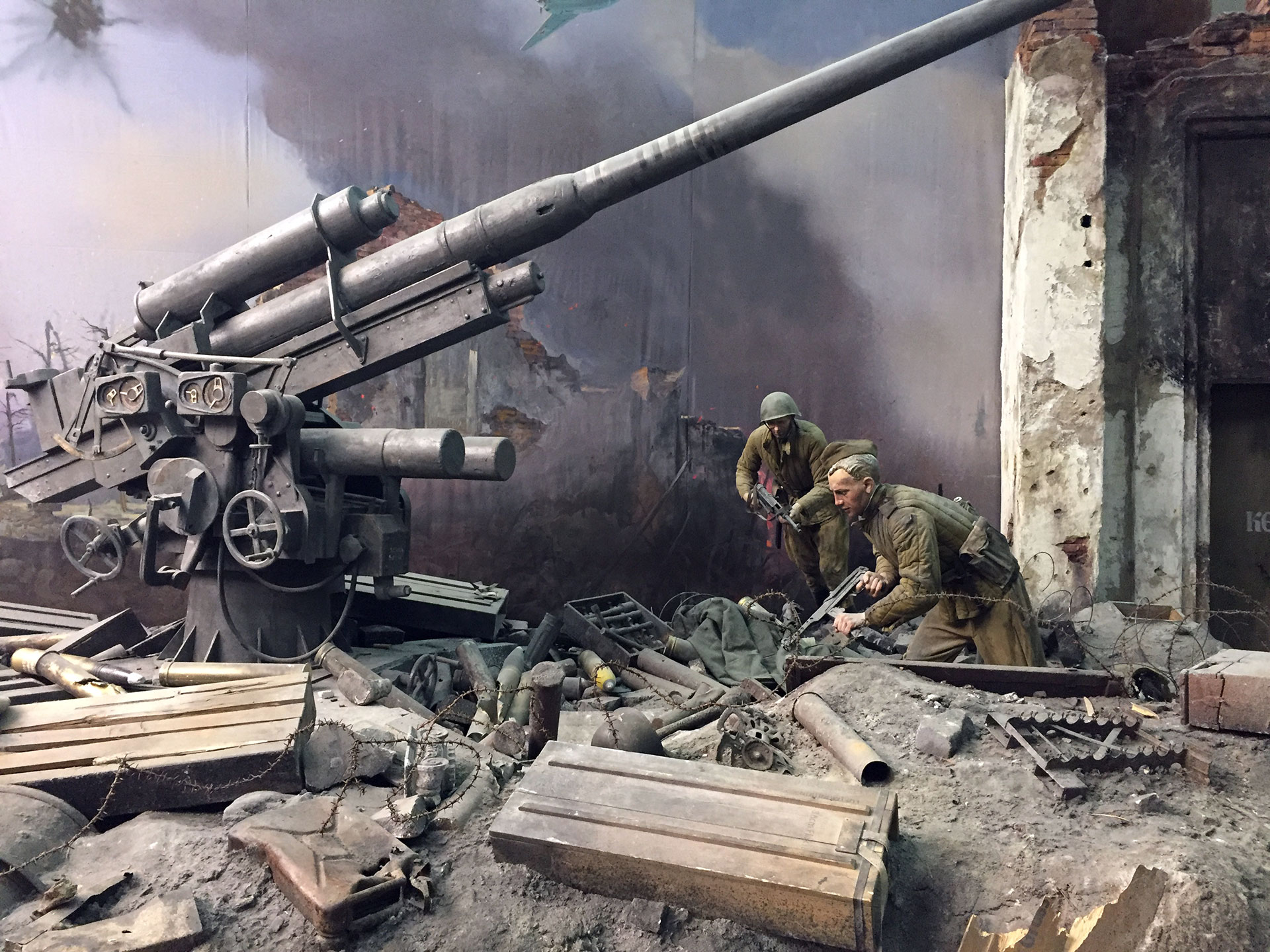 En el Museo de la Victoria, una representación interactiva de la Batalla de Berlín, hacia el final de la Segunda Guerra Mundial