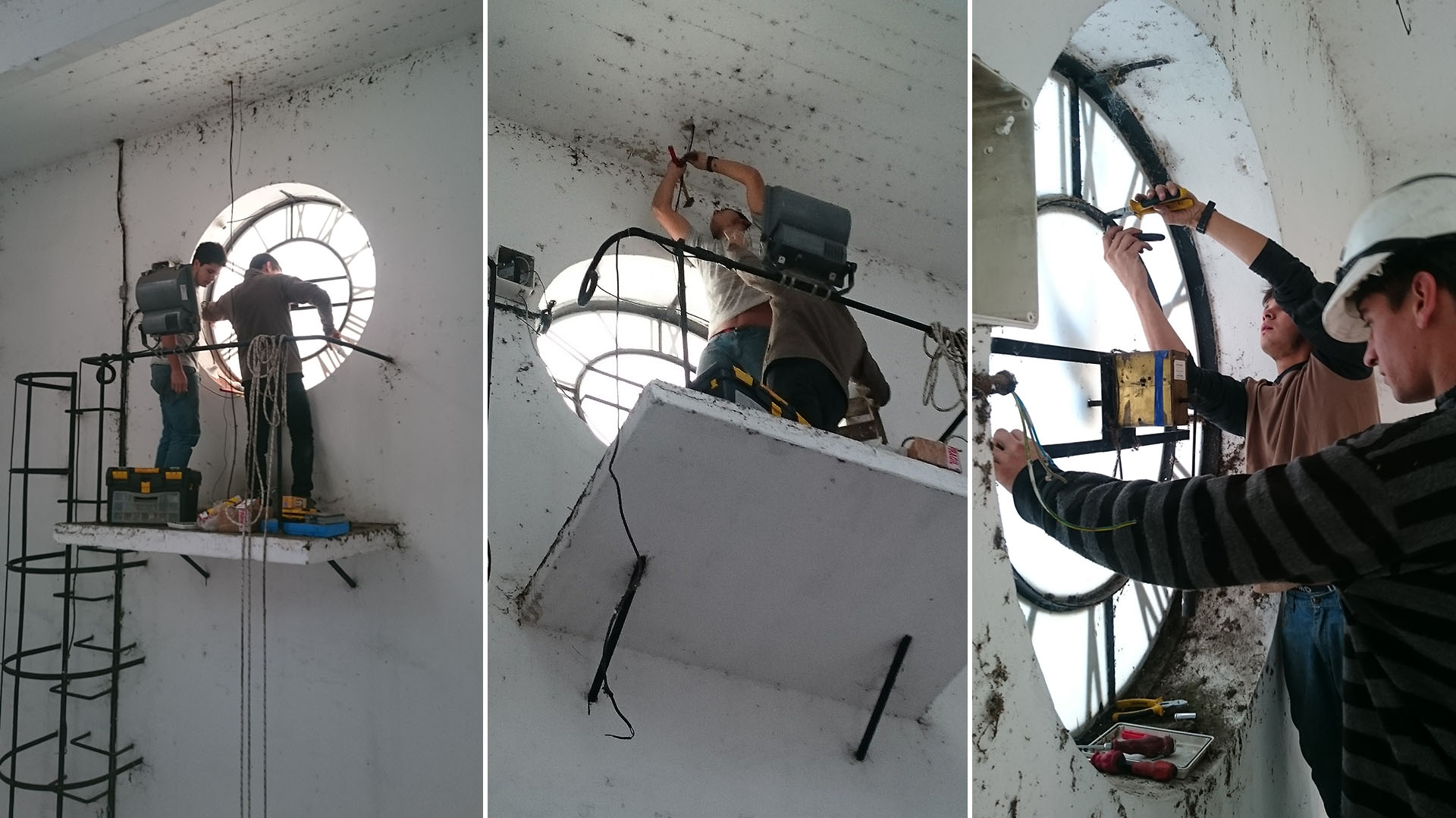 Imágenes de Guillermo del Valle y su hijo en la instalación del reloj del Cabildo, en mayo de 2016