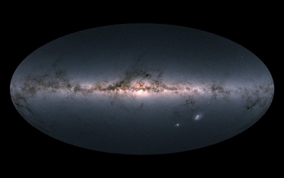 El mapa de las 1,7 mil millones de estrellas visibles de nuestra galaxia realizado por la misión Gaia de la Agencia Espacial Europea (ESA)