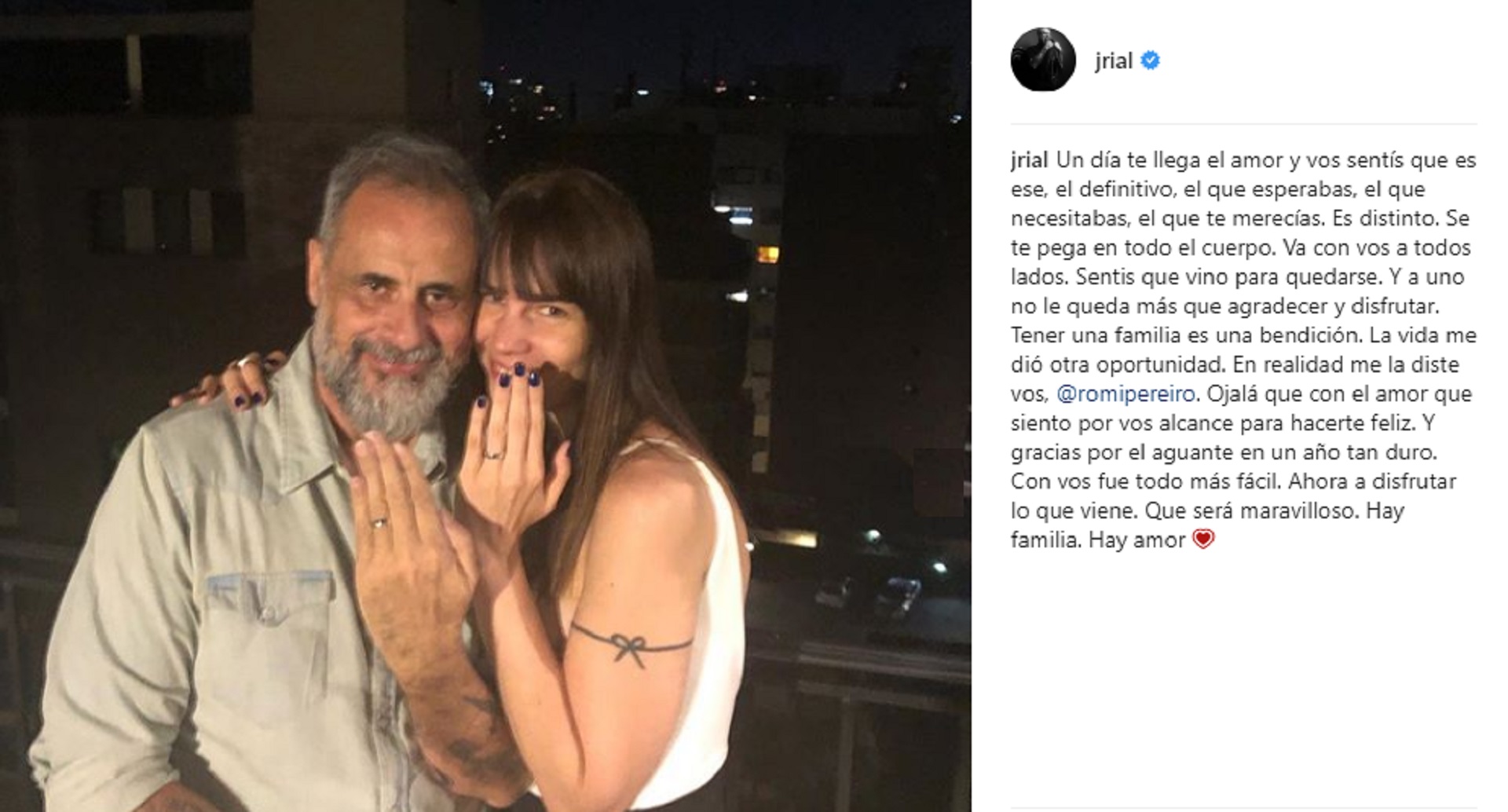 La publicación de Jorge Rial dedicada a Romina Pereiro