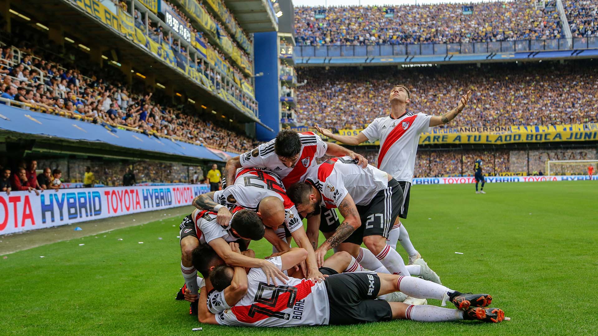 River festeja el empate ante Boca en la primera final de la Copa Libertadores (Nicolás Aboaf)