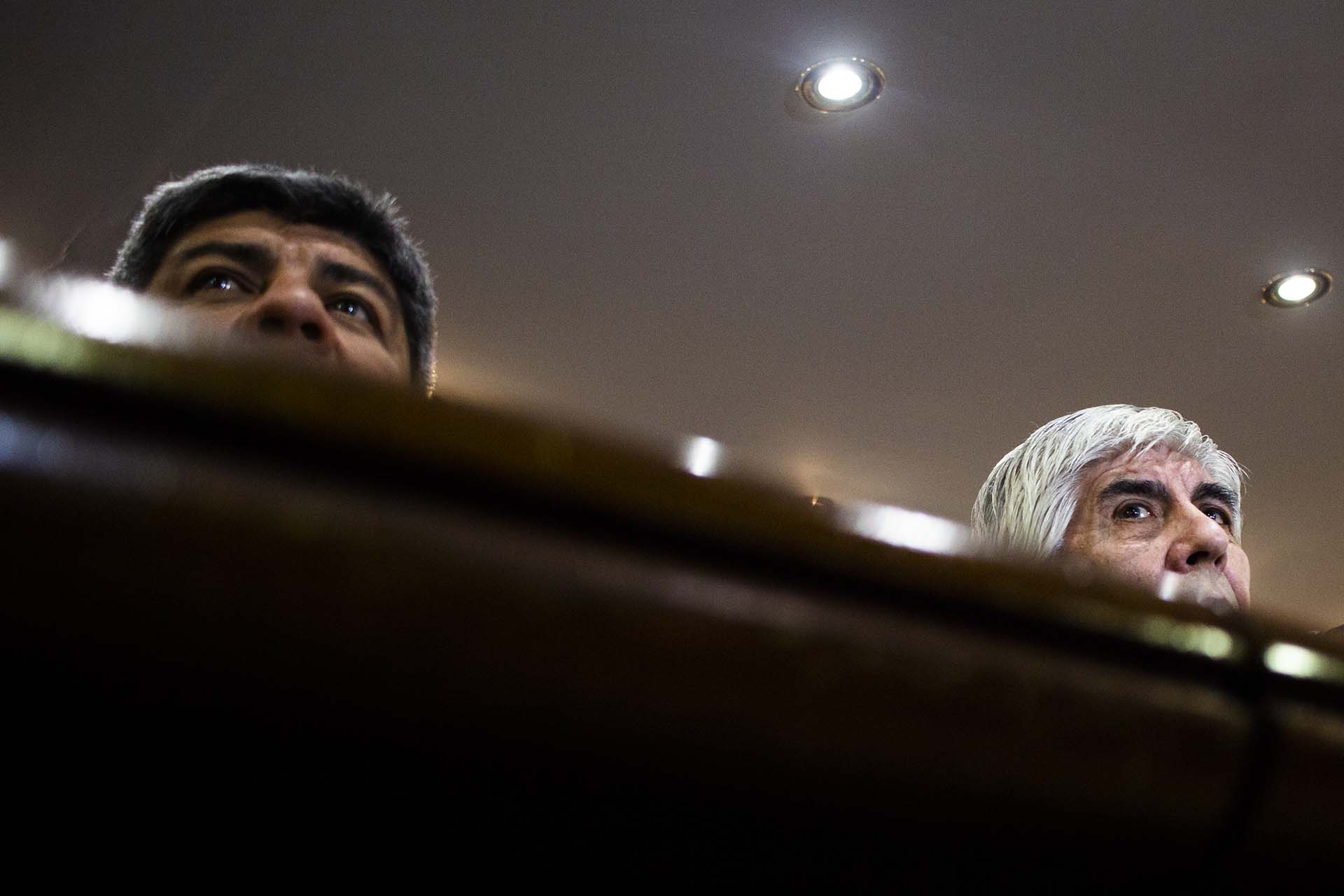 Pablo y Hugo Moyano durante una conferencia de prensa en el sindicato de Camioneros (Matías Baglietto)