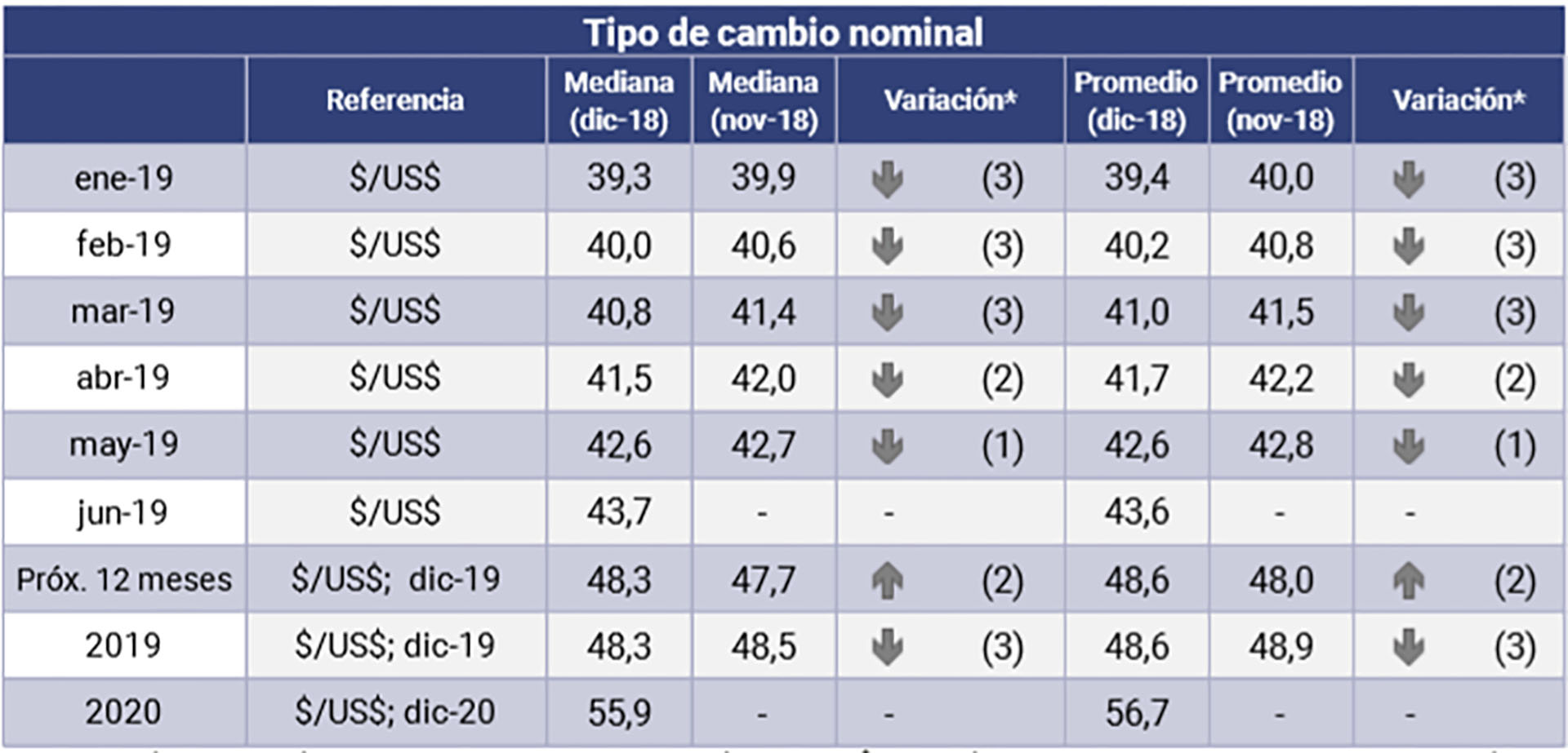 Evolución proyectada del tipo en la primera mitad de 2019. Fuente: REM del Banco Central