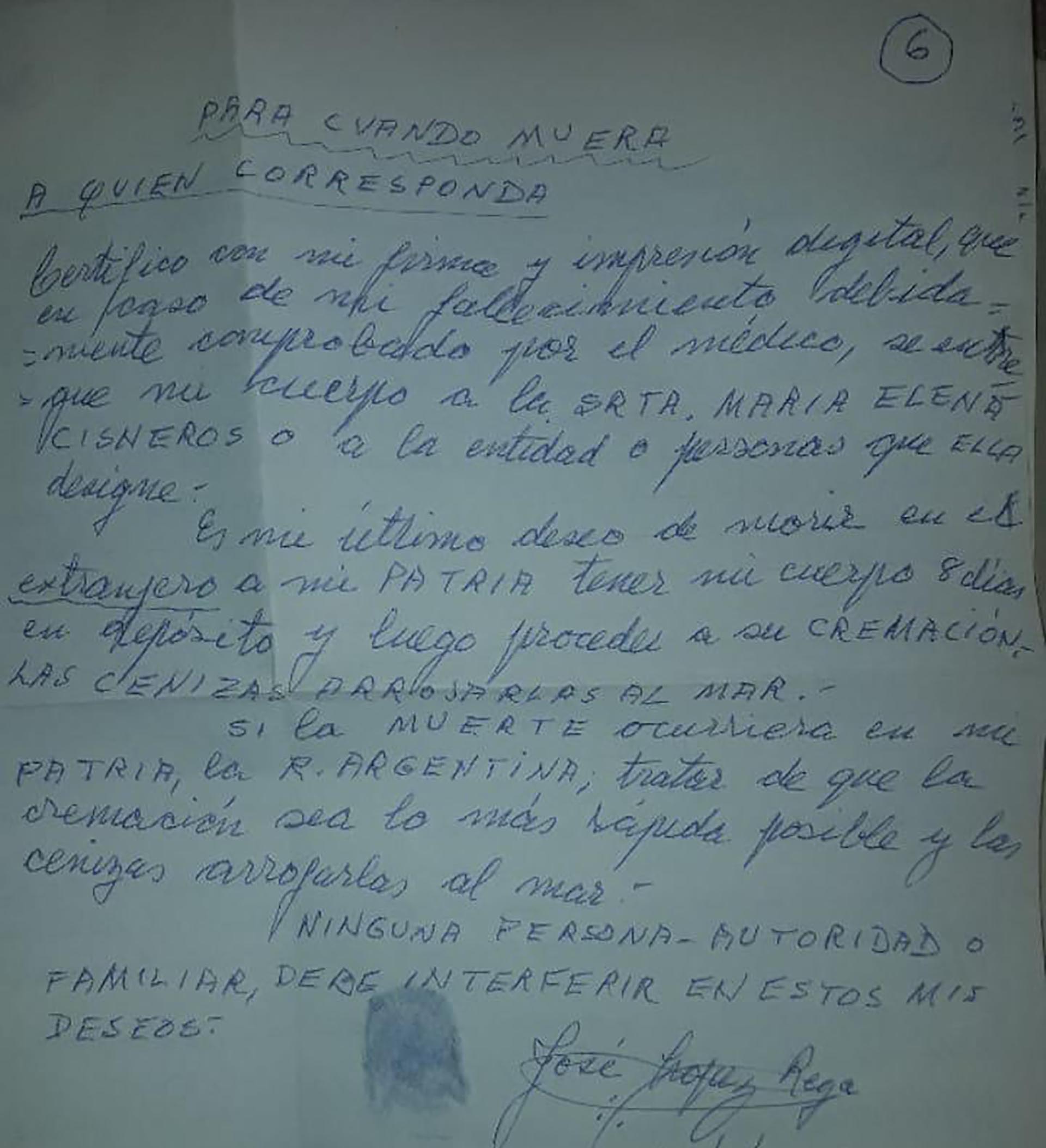 Documento exclusivo: la carta de López Rega con sus últimos deseos