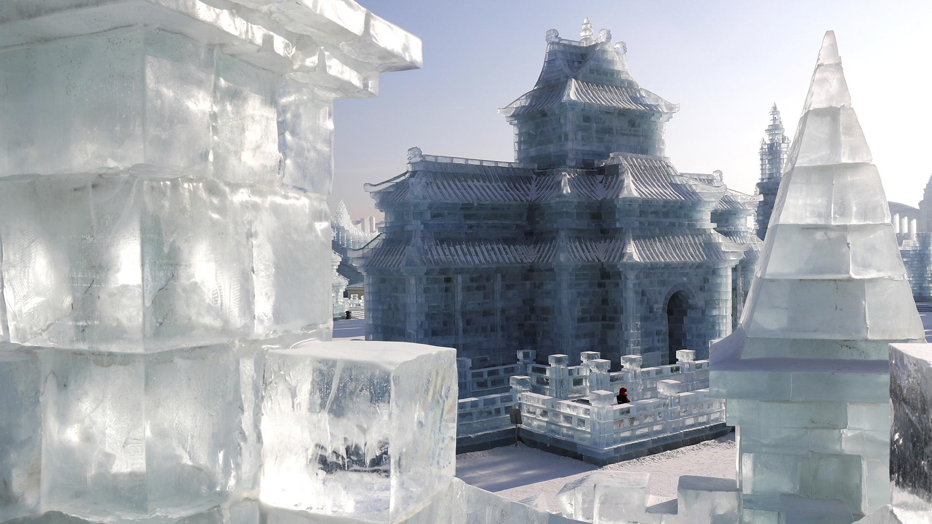 Una gran escultura de hielo en Harbin