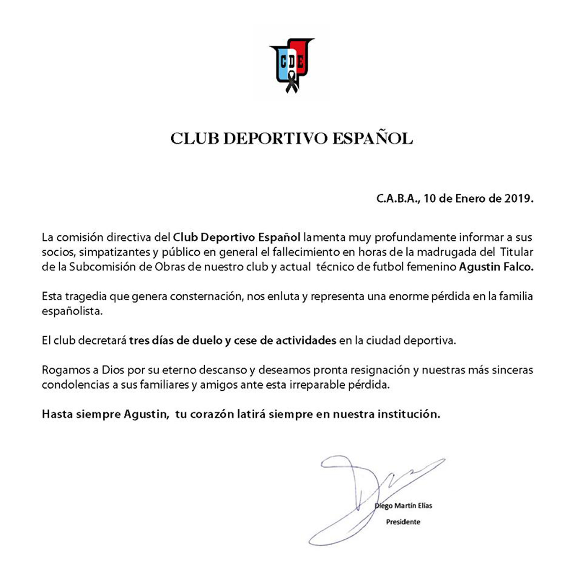 El comunicado que emitió Deportivo Español