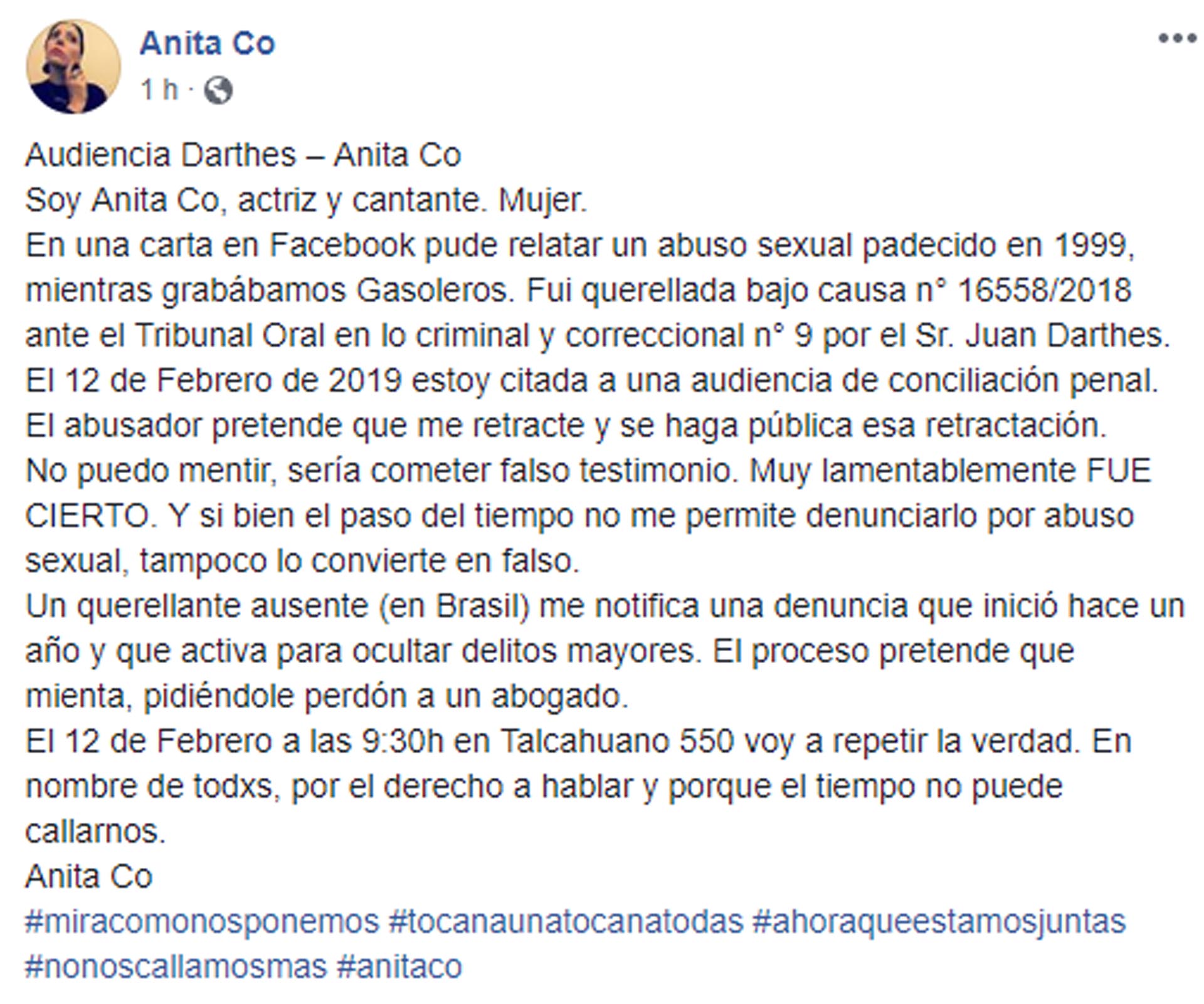 La carta de Anota Co en Facebook
