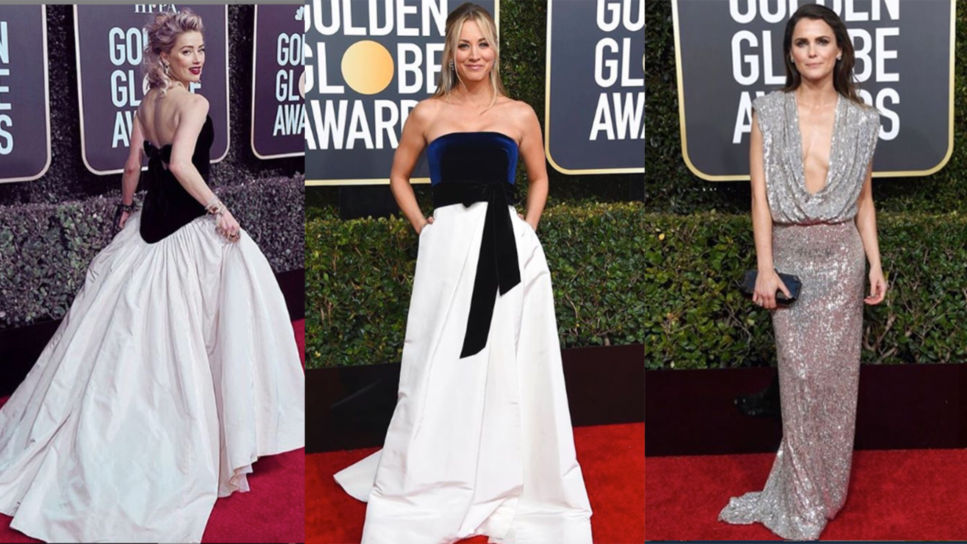 Amber Heard, Kaley Cuoco y Keri Rusell en los Golden Globes.