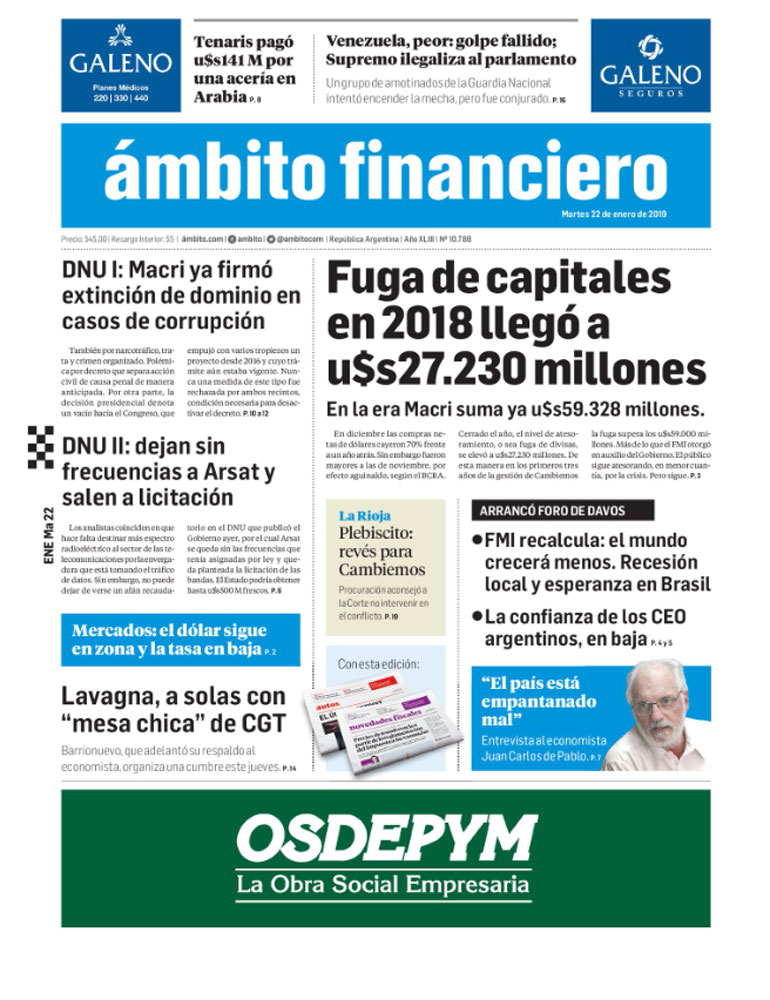 Ámbito Financiero, martes 22 de enero de 2019 Perfil Formosa