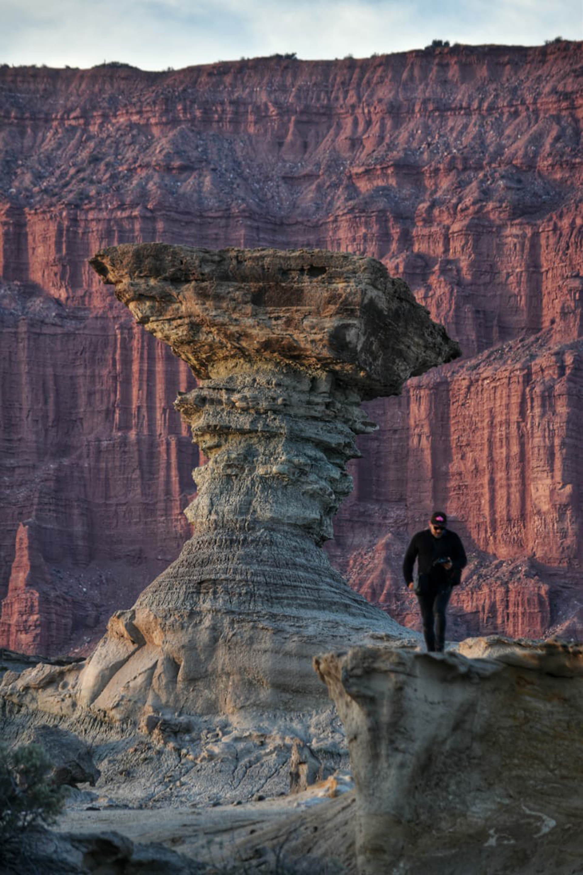 El hongo de Ischigualasto. Del otro lado la pared roja de Talampaya, el límite entre San Juan y La Rioja. (Gabriel Franco Tripin)