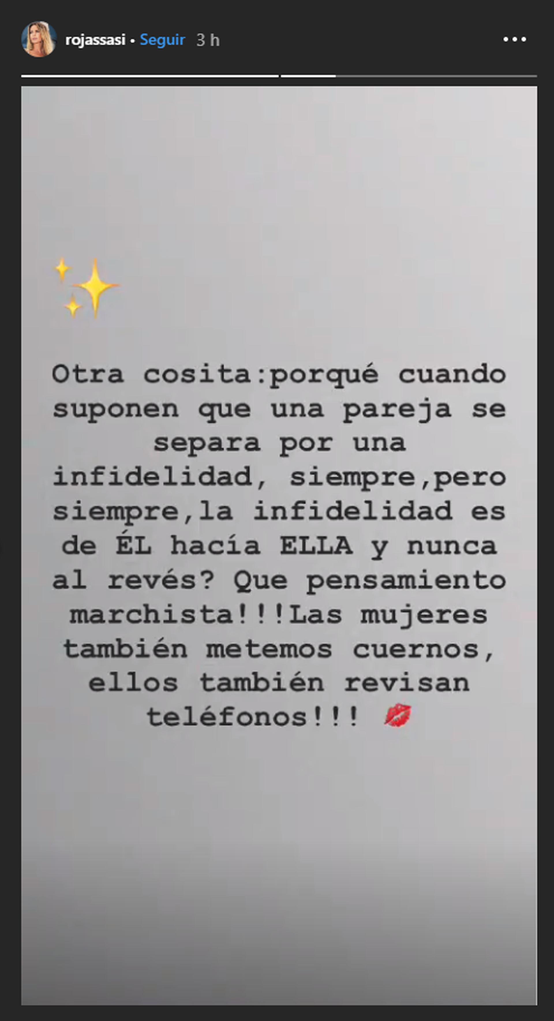 Sabrina Rojas sobre la infidelidad de las mujeres (Instagram)