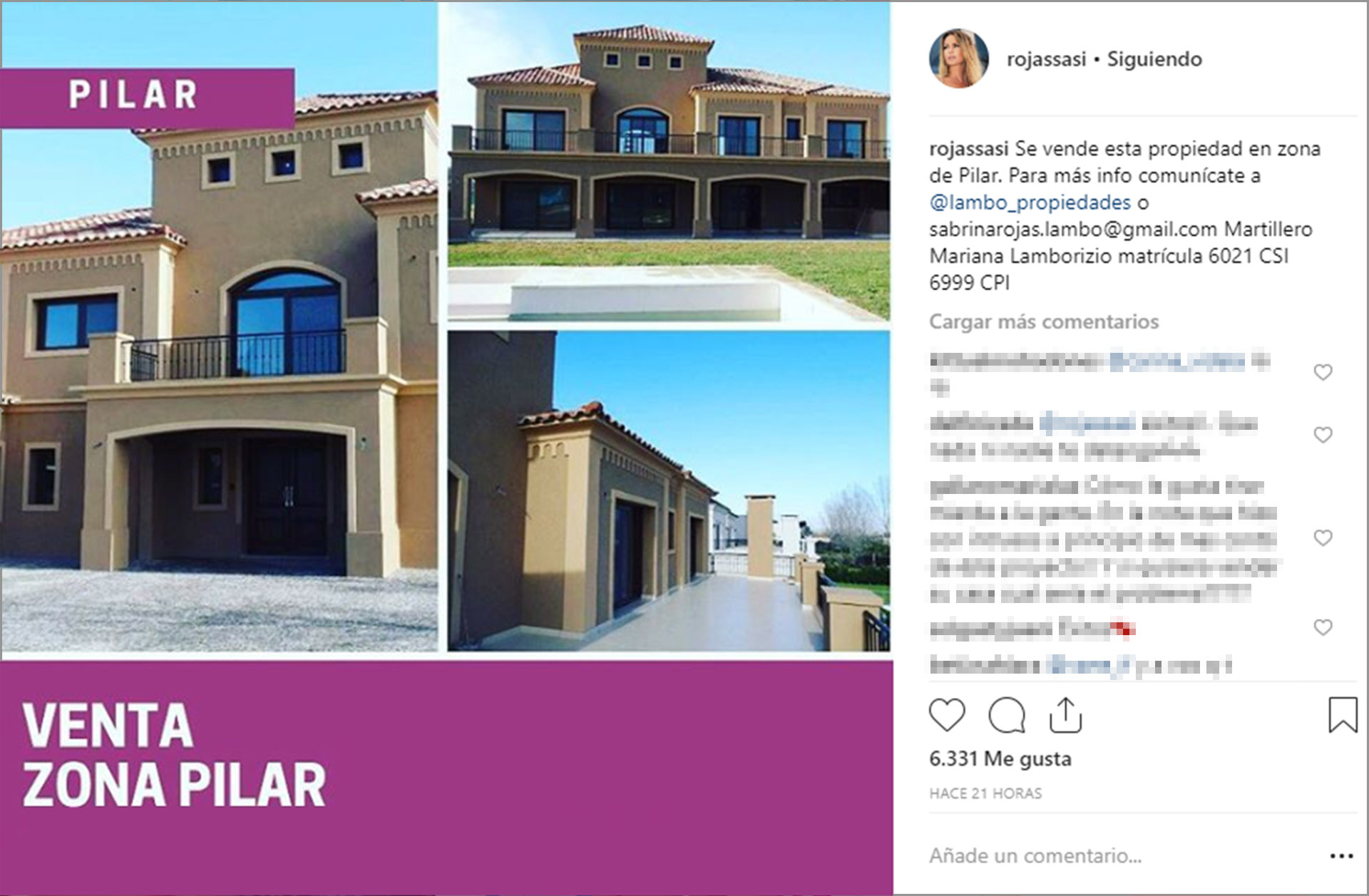 El anuncio de venta de Sabrina Rojas en Instagram