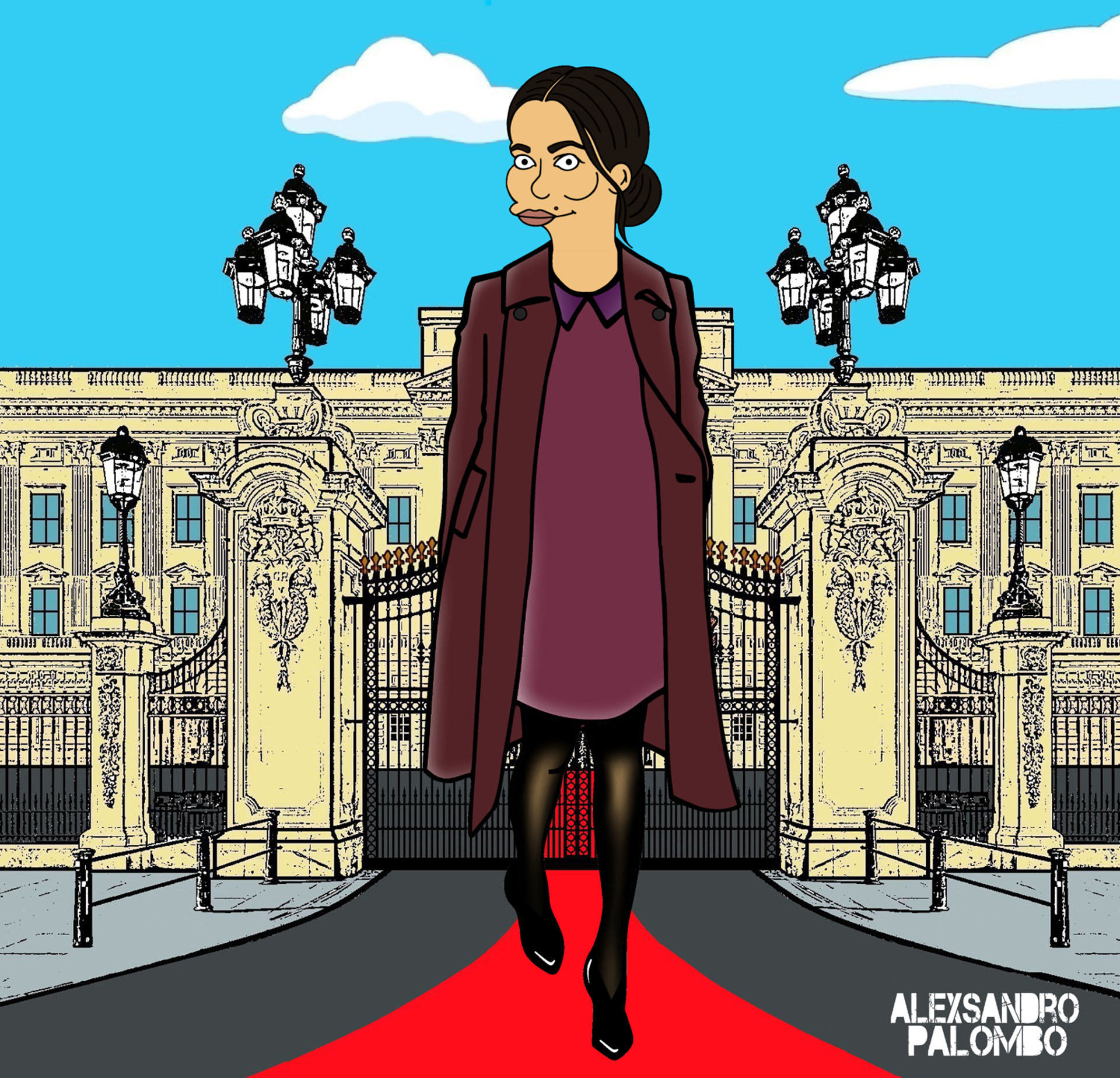 El artista la retrató con los looks con los que se la suele ver en sus apariciones públicas: vestidos cortos con medias de nylon y tapados