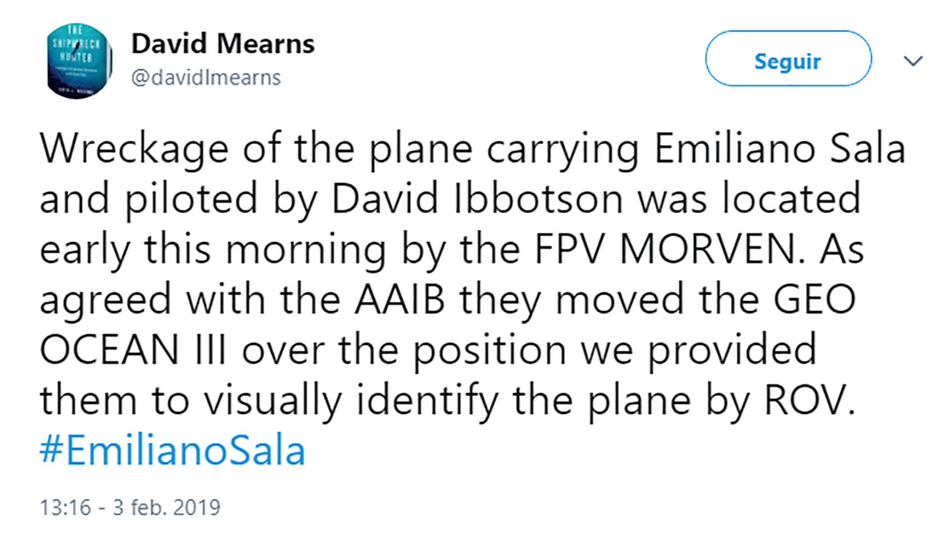 El tuit en el que confirmaron la aparición de la aeronave