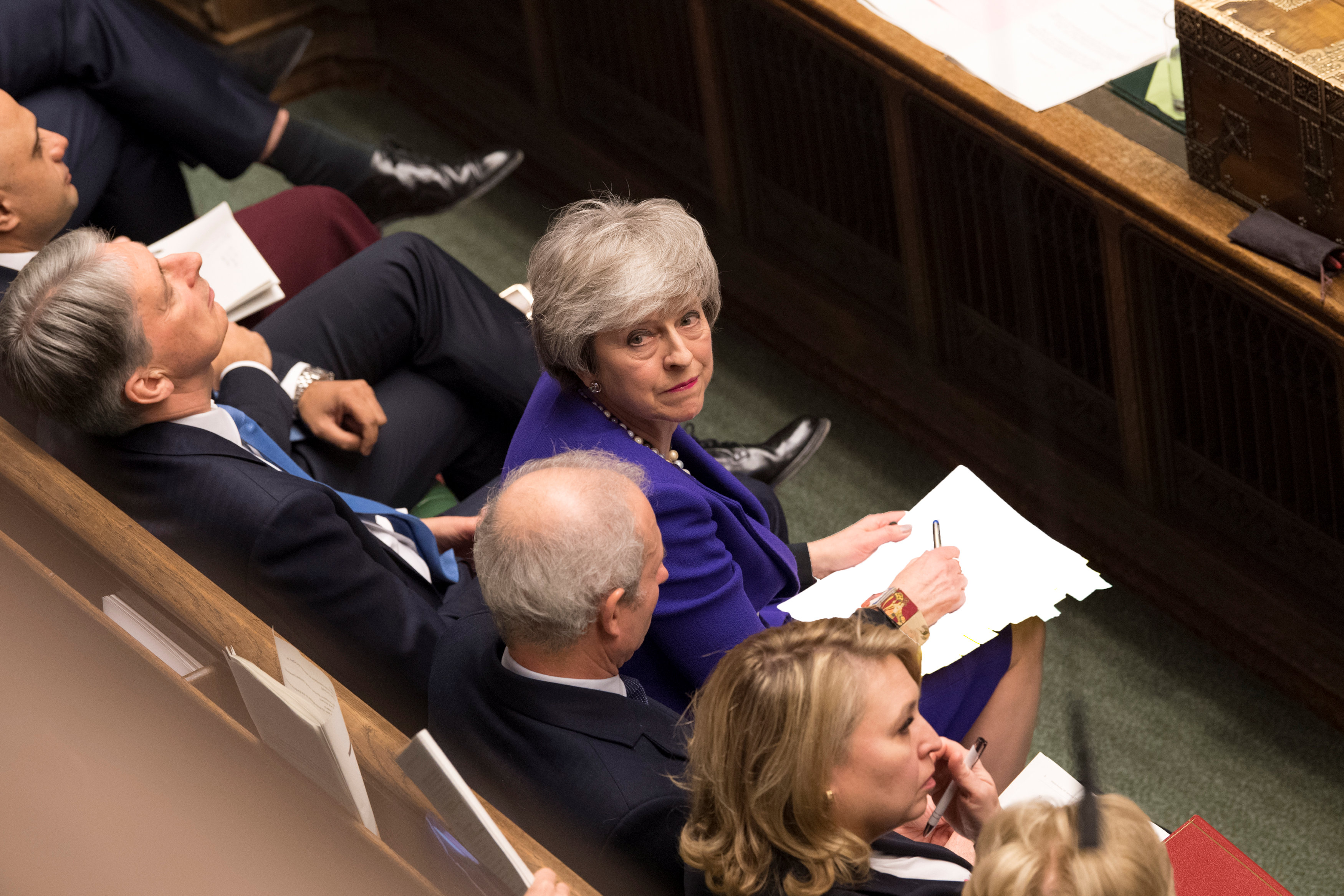 La primera ministra Theresa May durante un debate en el parlamento británico el 30 de enero (Mark Duffy via REUTERS)