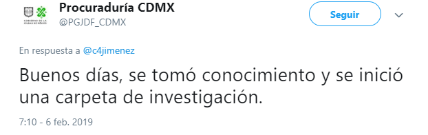 La PGJ confirmó el hecho en las redes sociales (Foto: Twitter)
