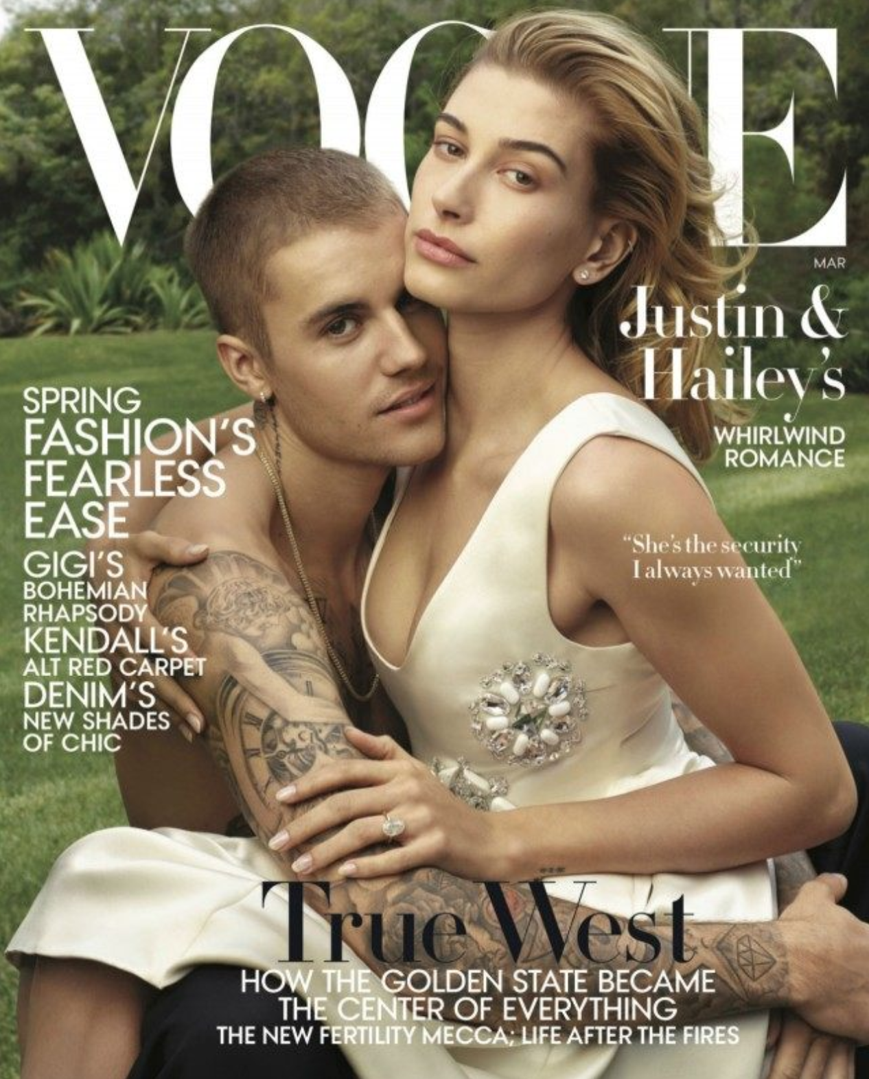 Justin Bieber y Hailey Baldwin en la edición de marzo de Vogue (Vogue/ Annie Leibovitz)