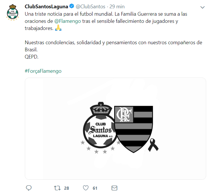El Club Santos Laguna calificó este incidente como “una triste noticia para el fútbol mundial” (Foto: @ClubSantos)