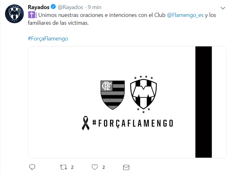 Los Rayados usaron el hashtag #ForçaFlamengo (Foto: @Rayados)