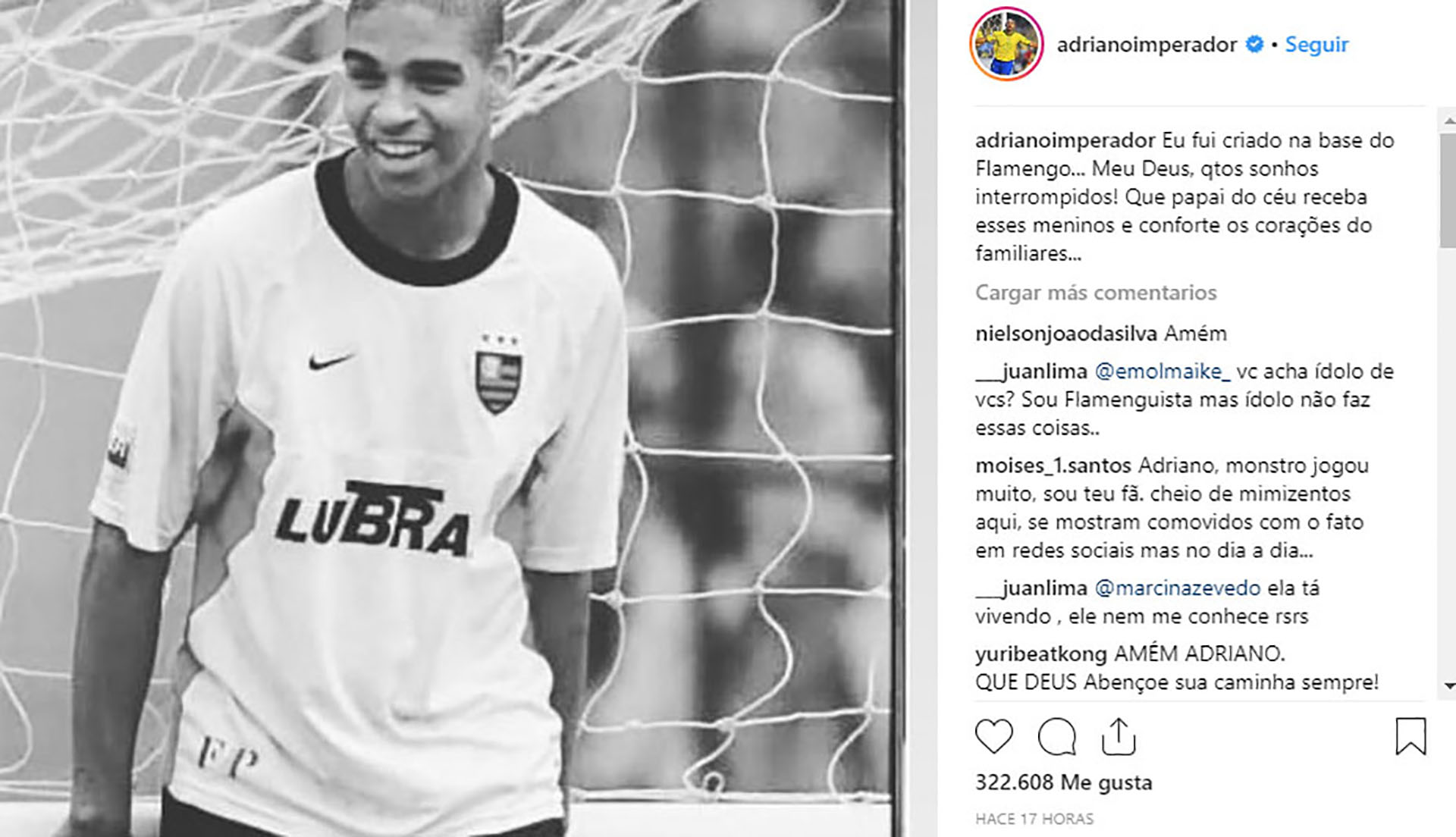 La última publicación que hizo Adriano tras borrar la primera