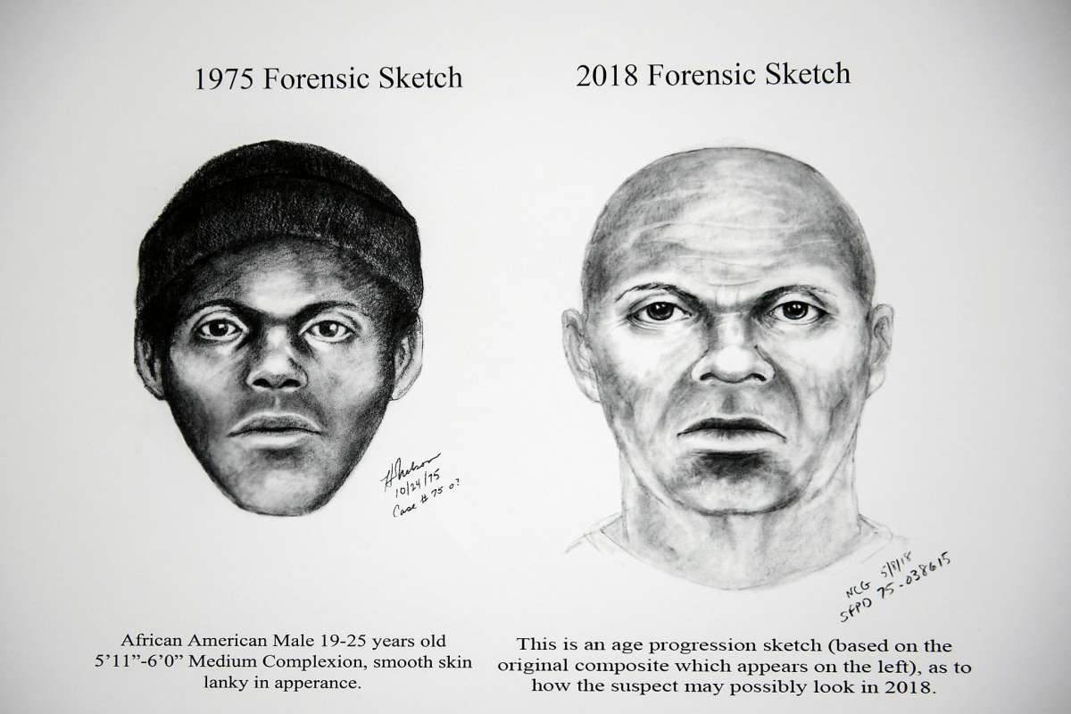 El dibujo forense de 1975 y el de 2018. Ambos describen la supuesta fisonomía de Doodler, el asesino serial de los años 70 en San Francisco