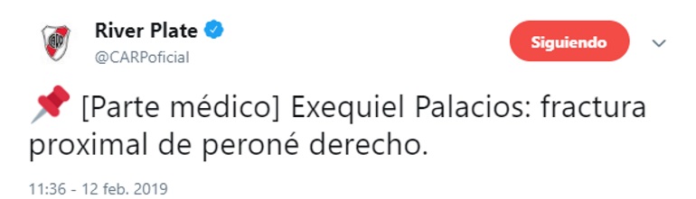 El parte médico de Exequiel Palacios