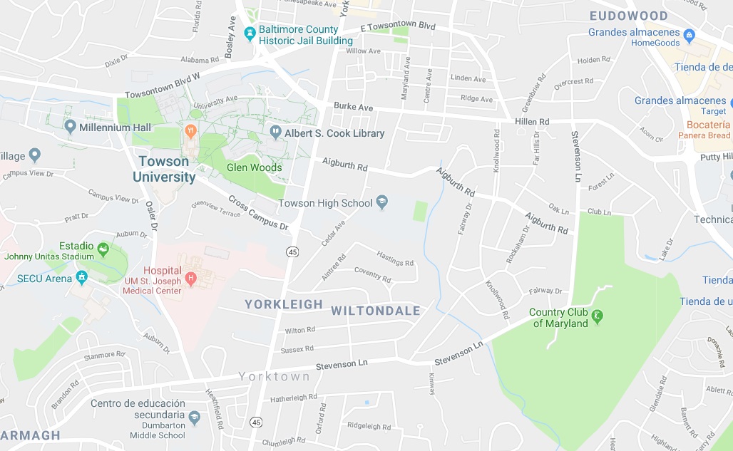 El Departamento de Policía de la Universidad de Towson lanzó una alerta de seguridad para encontrar a la mujer que porta un pañuelo de colores, un abrigo negro y es de tez blanca (Foto: Google Maps)