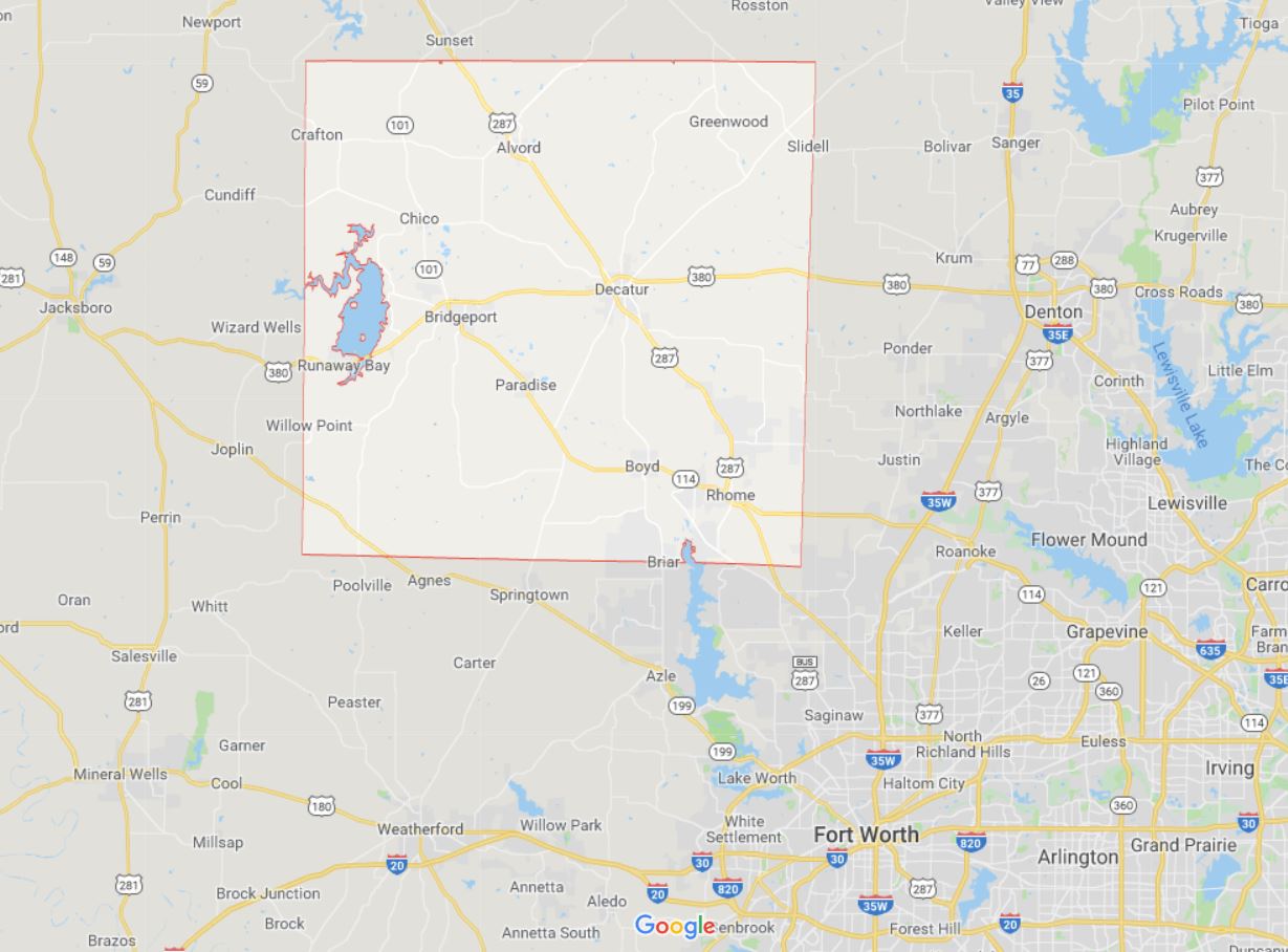 El condado de Wise se encuentra al norte de Forth Worth (Foto: Google Maps)