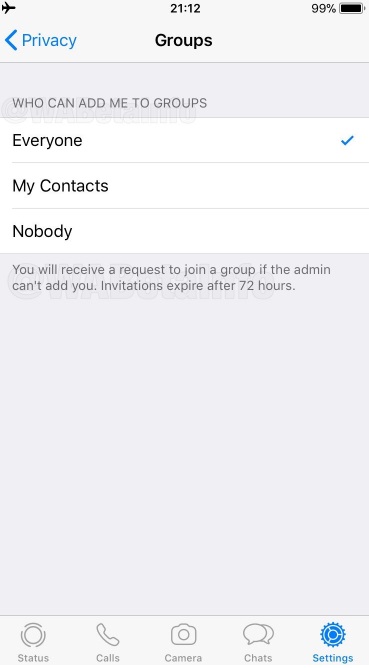 El usuario deberá elegir quién puede agregarlo a los grupos entre: todos, mis contactos o nadie (Foto: especial)