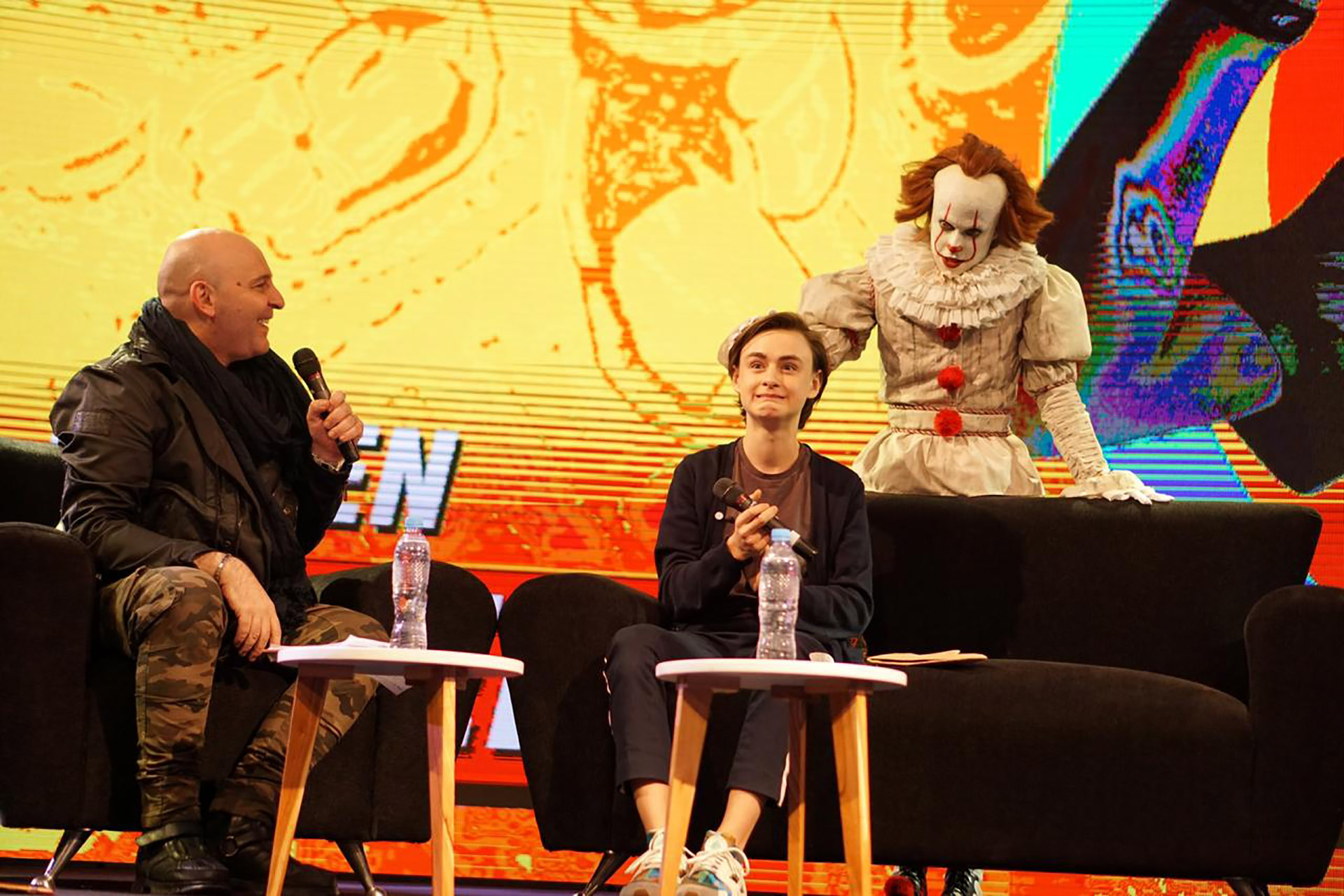 Alexis Puig, Pennywise y Jaeden Lieberher (protagonista de It) en la Comic Con de Argentina