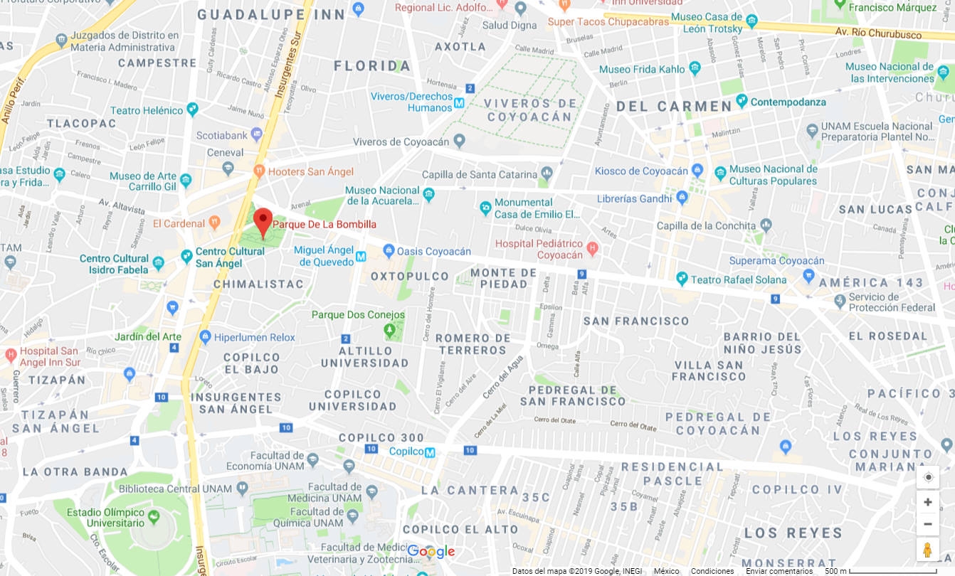 El parque en el que ocurrieron los hechos se ubica en la colonia Chimalistac, entre las Avenidas Insurgentes y La Paz(Foto: Google Maps)