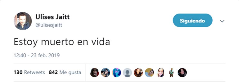 Tuit de Ulises luego de la muerte de Natacha Jaitt