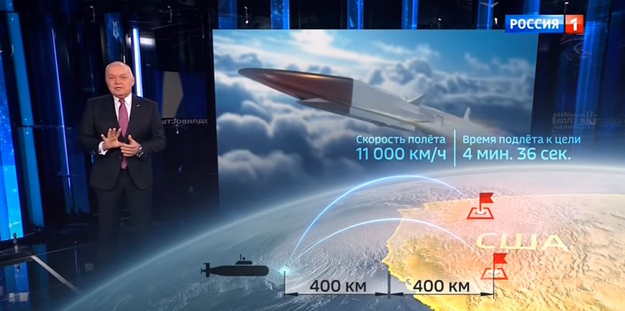 Una captura del programa de Rossiya 1 mostrando el Zircon
