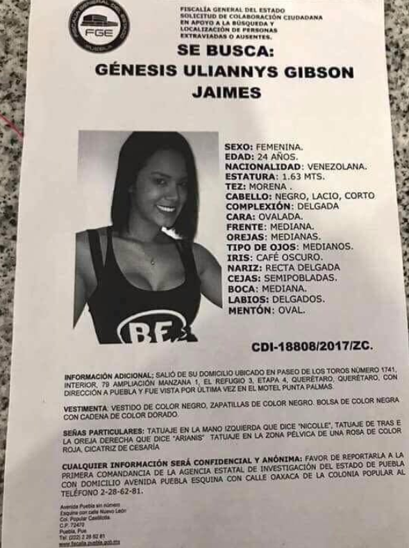 La escort venezolana fue asfixiada y apuñalada en el abdomen (Foto: @JCarlos_Valerio)