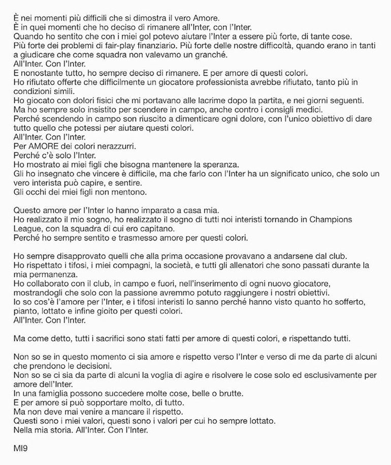 El comunicado de Icardi en italiano