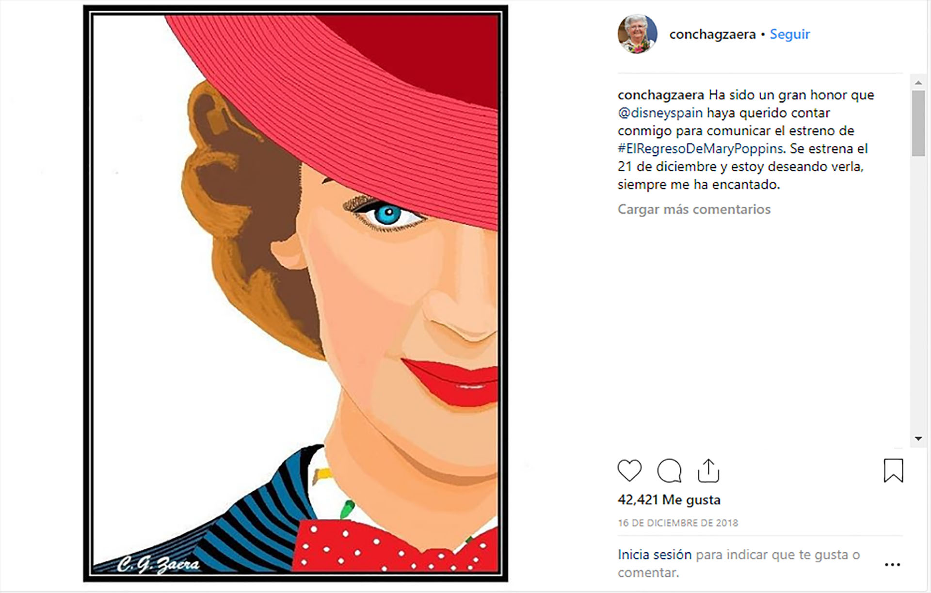 La instagramer fue convocada por Disney España para la campaña de la película “El regreso de Mary Poppins” (@conchagzaera)