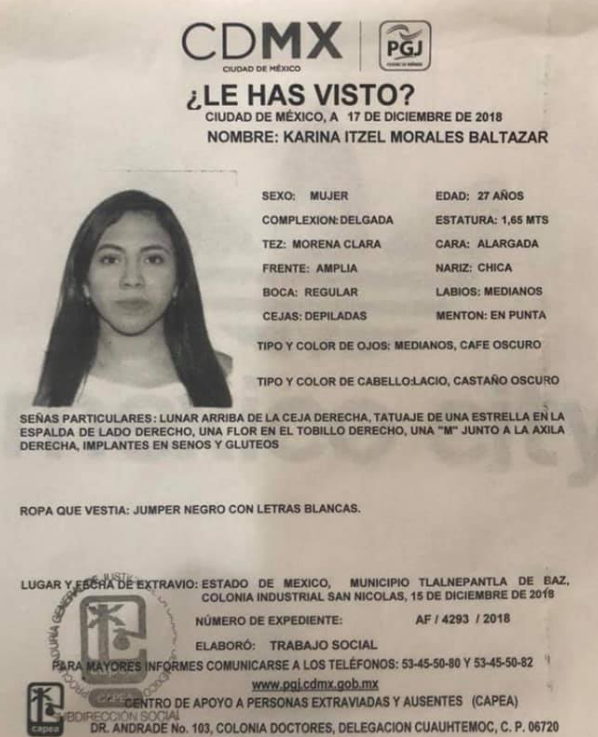 Karina Morales todavía es buscada por sus familiares (Foto: Archivo)