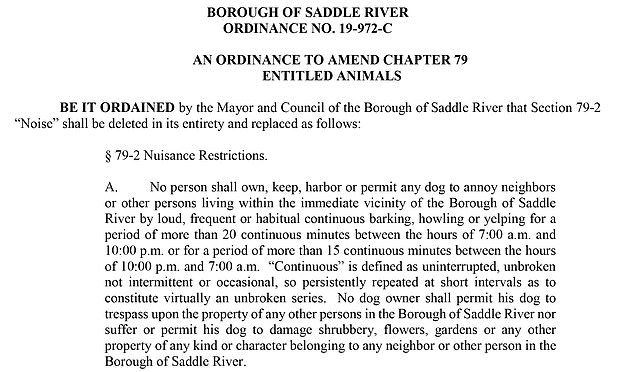 Después de las 22:00 horas, un perro no podrá ladrar de forma continuada durante un período superior a 15 minutos, según indica el documento (Foto: saddleriver.org)