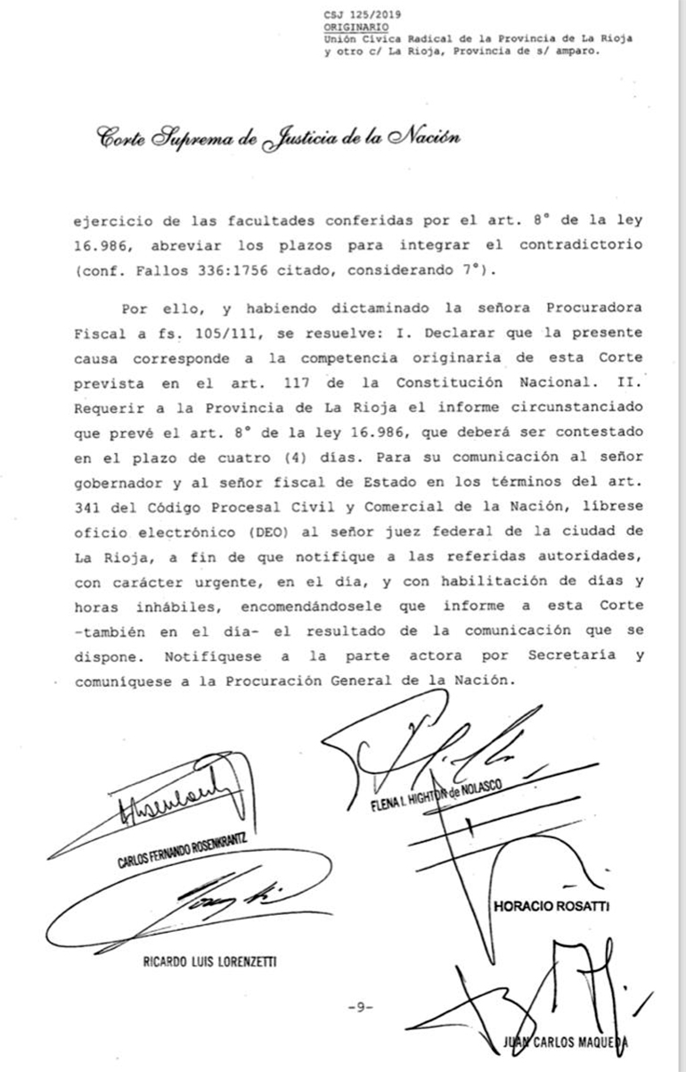 Rosenkrantz avaló la competencia de la Corte en la re-reelección de Sergio Casas en La Rioja