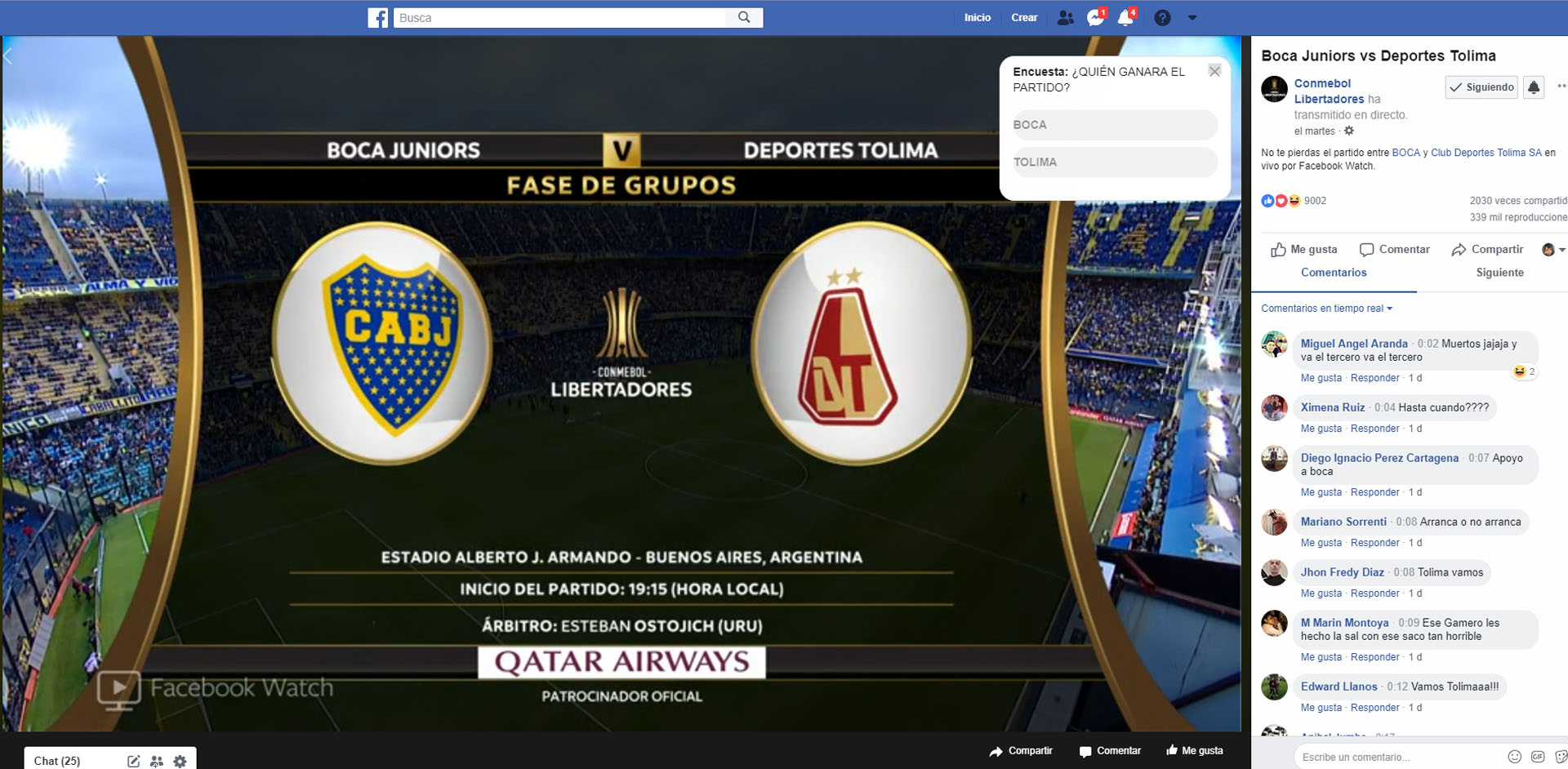 El martes, Boca contra Deportes Tolima también se transmitió por straming.