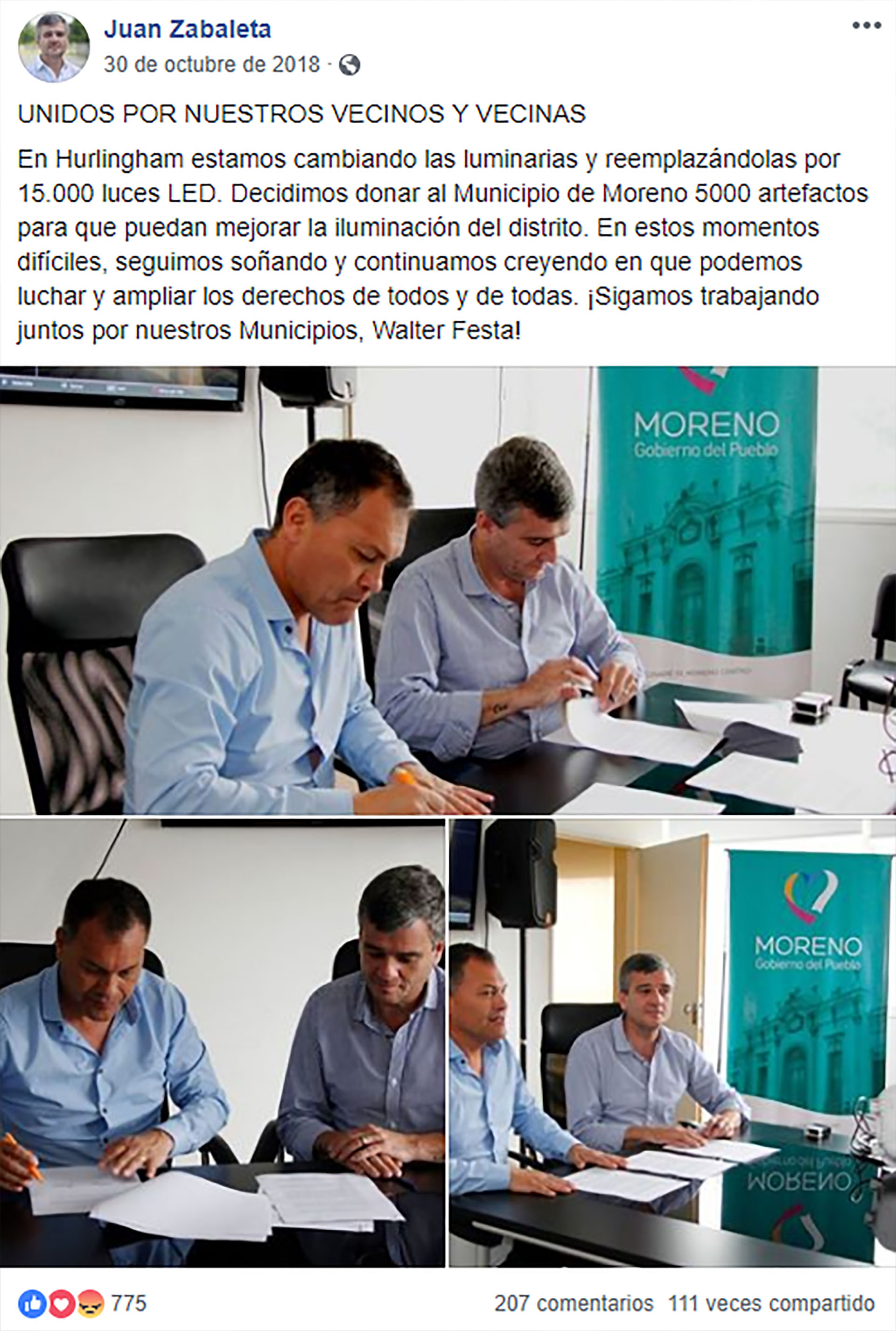 Zabaleta hizo lo propio en su perfil de Facebook