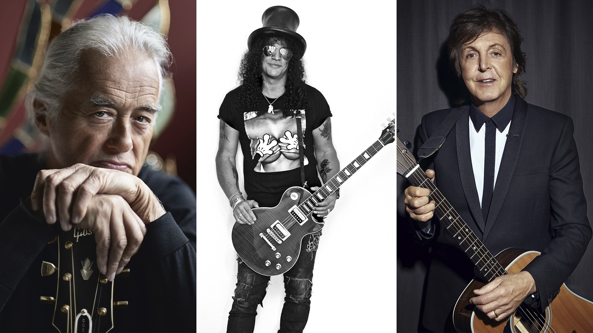 Jimmy Page, Slash y Paul McCartney, tres músicos británicos retratrados