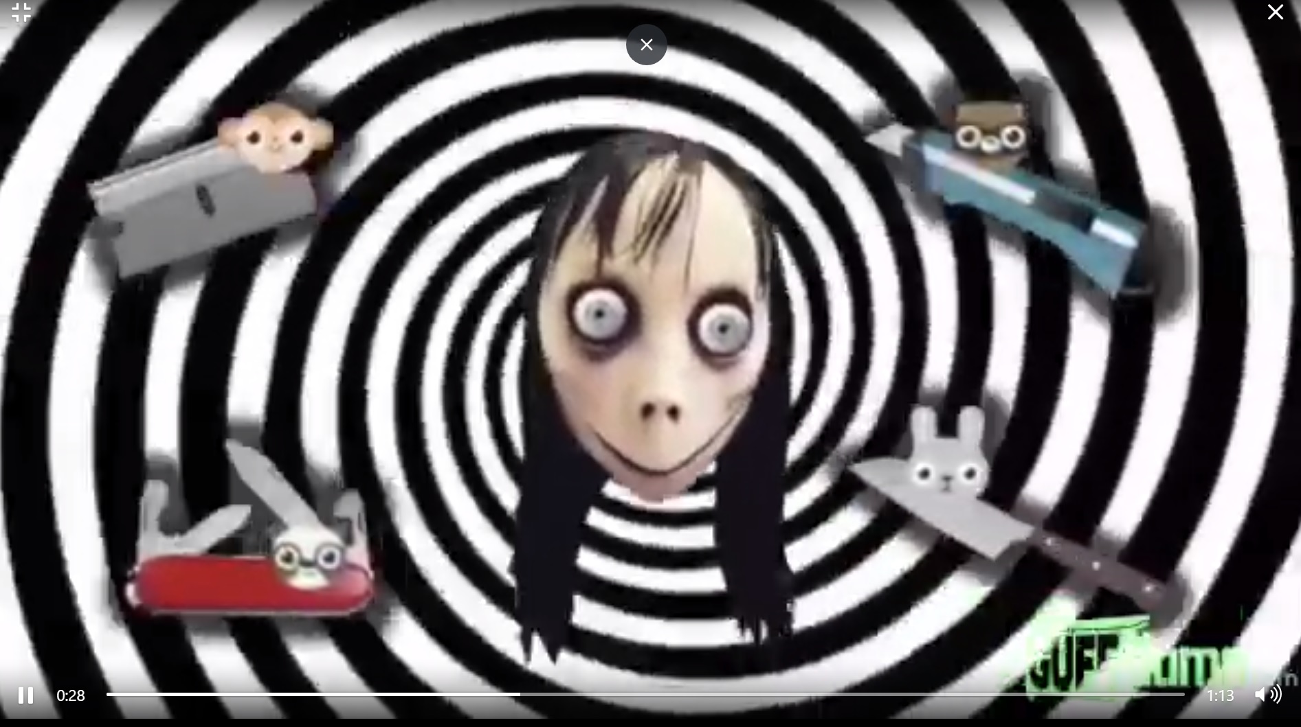 Una captura del mensaje de Momo que se ve en un video infantil.
