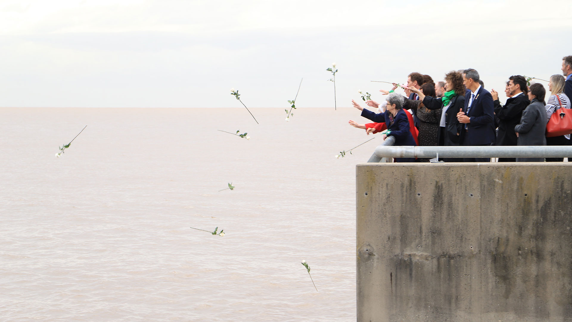 Para finalizar la ceremonia arrojaron flores blancas al río de la Plata en homenaje