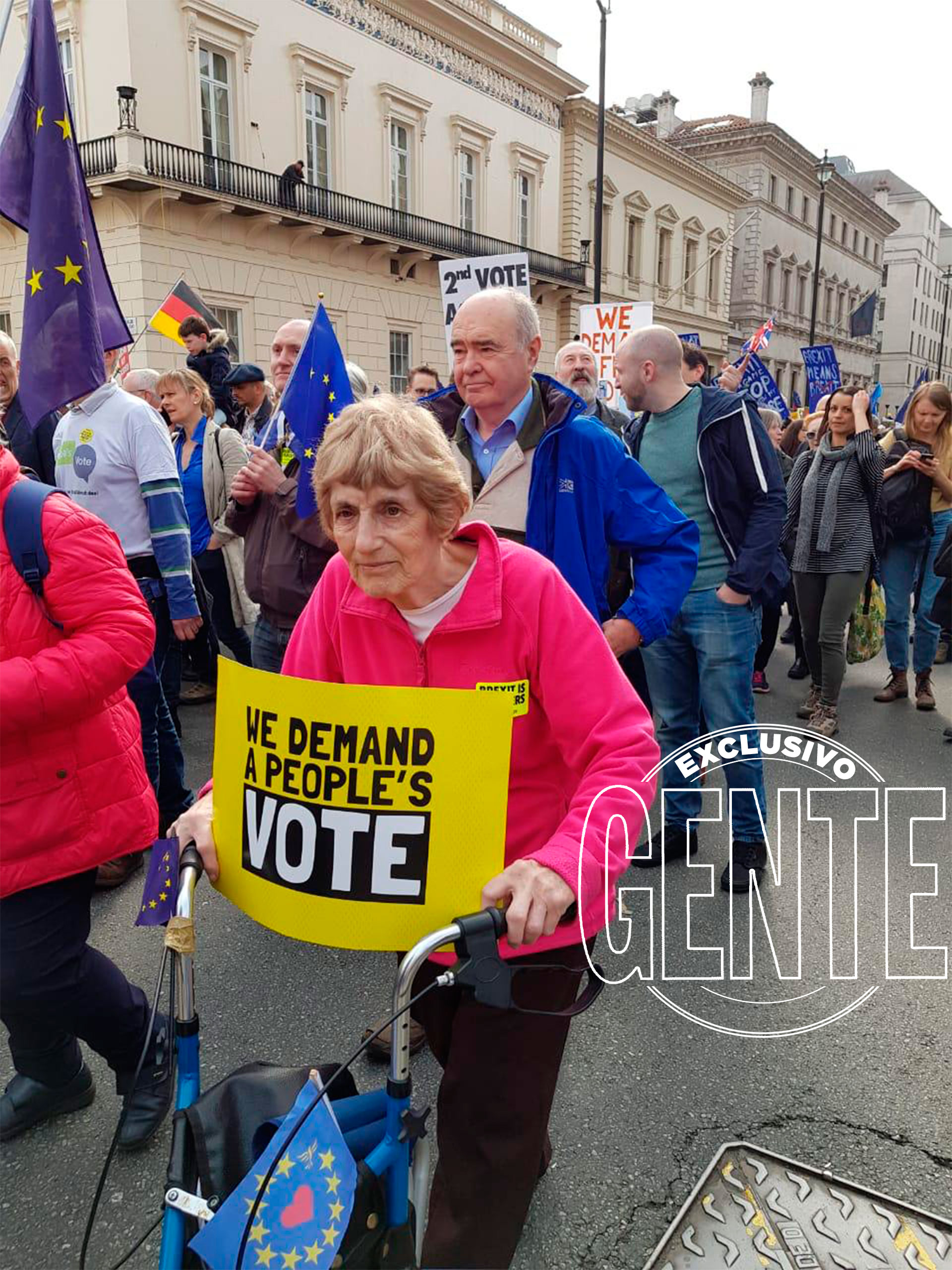 Nada impidió a esta mujer pedir que se vuelva a votar el referéndum para que el Brexit no se consume. Foto: Revista GENTE