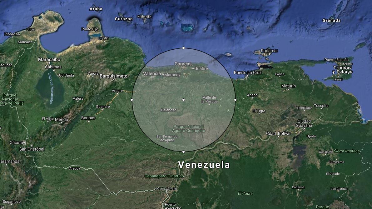 El alcance aproximado del S-300 desplegado en la base aérea Capitán Manuel Ríos